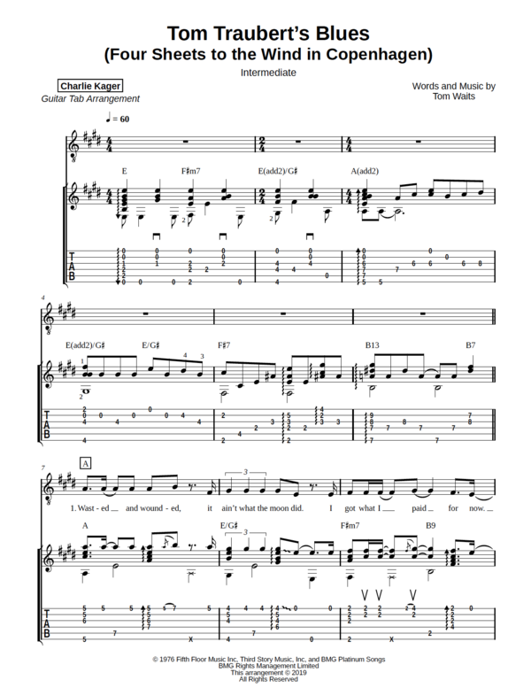 Tom Traubert's Blues Solo Guitar Tab Preview intermediate Charlie Kager