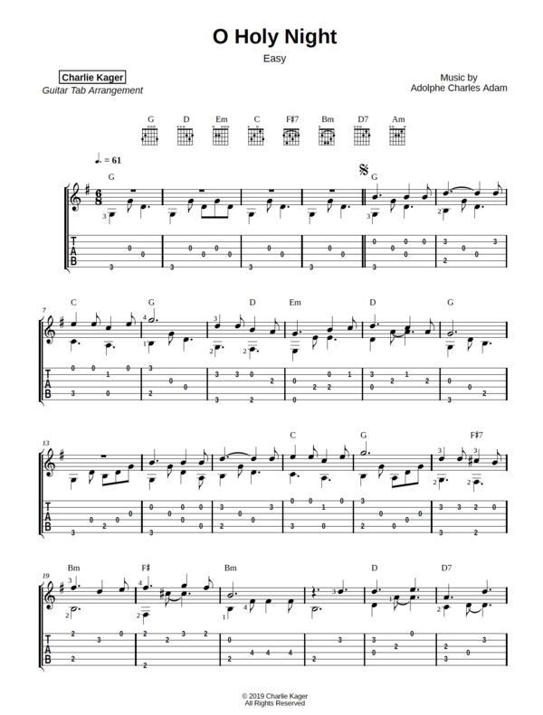 O Holy Night Easy Fingerstyle Guitar Tab Preview Charlie Kager